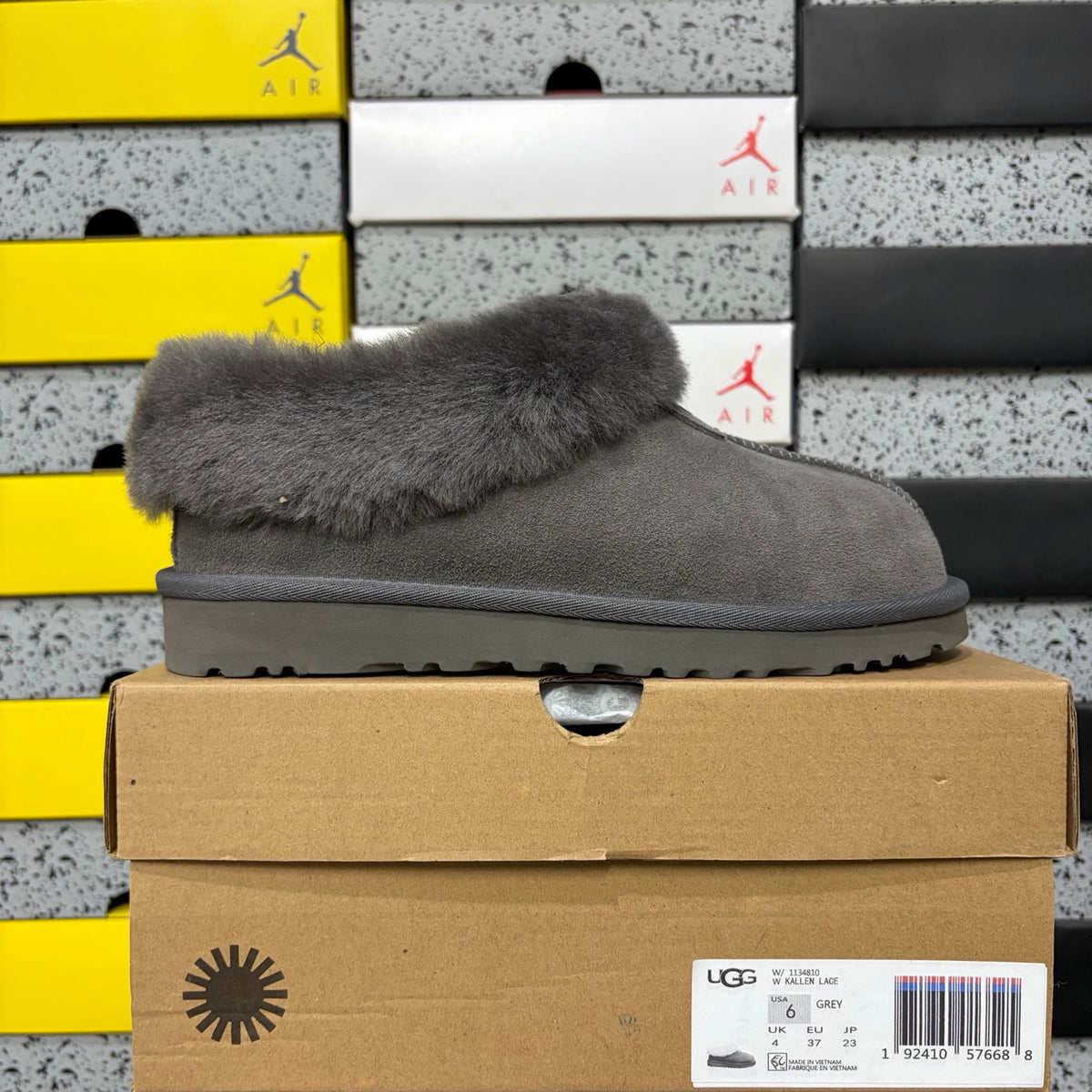 UGG Tazz Slipper – Women’s Suede Clog with Oversized Shearling Cuff in Grey