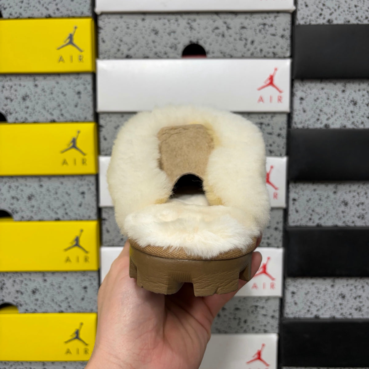 UGG Classic Shearling Clog – Open-Back Suede Mule with Voluminous Cream Shearling Upper on Chestnut Suede Base & Chunky Lug Sole